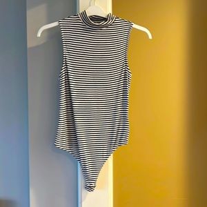 Express black and white striped bodysuit.
